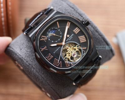 Copy Patek Philippe Nautilus All Black Leather Strap Watch 42mm